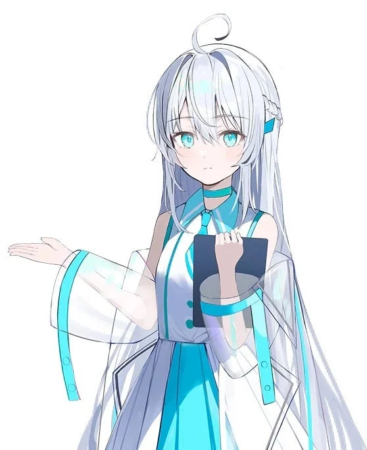 白髪、青い目のアニメ少女