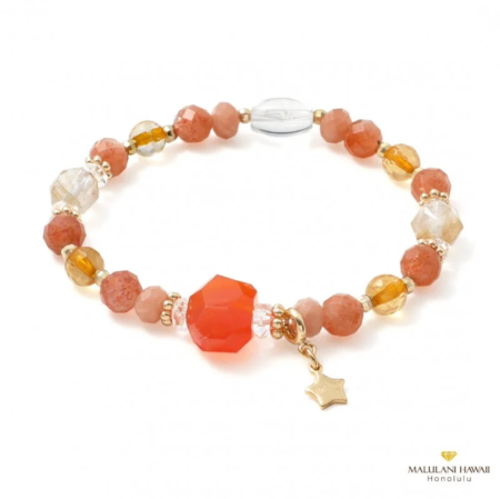 オレンジやイエロー系の天然石ビーズで作られたブレスレット