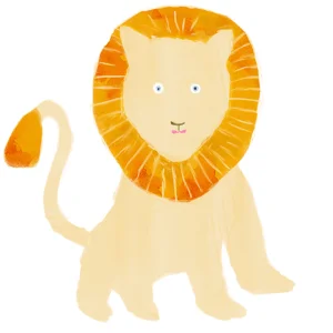 黄色い毛並みとオレンジ色のたてがみが特徴の可愛らしいライオンのイラスト