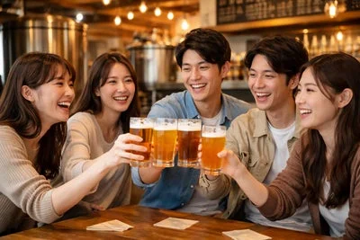 楽しそうに乾杯する参加者たち