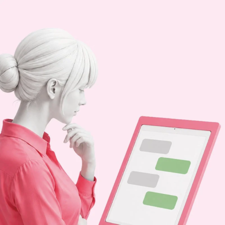 タブレットを見つめる女性