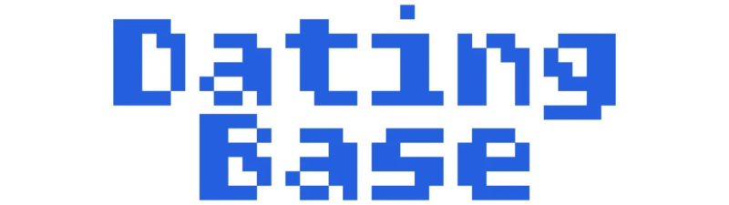 白い背景に青いピクセルアートで「Dating Base」という文字が書かれた画像です。レトロなゲームのような雰囲気があります。
